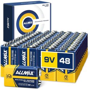 imageAllmax 9V Maximum Power Alkaline Batteries 6 Count  Ultra LongLasting 7Year Shelf Life Leakproof Design Superior Performance48 Count Pack of 1