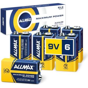 imageAllmax 9V Maximum Power Alkaline Batteries 6 Count  Ultra LongLasting 7Year Shelf Life Leakproof Design Superior Performance6 Count Pack of 1