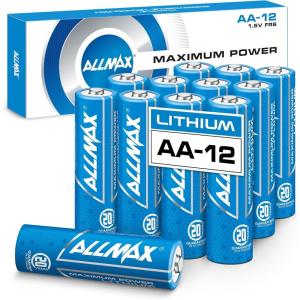 imageAllmax AA Lithium Maximum Power Batteries 12 Count  Longest Lasting Leakproof 20Year Shelf Life  Perfect for Blink Security Cameras Smoke Detectors and More  15V12 Count Pack of 1