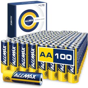 imageAllmax AA Maximum Power Alkaline Double A Batteries 16 Count  Ultra LongLasting 10Year Shelf Life Leakproof Design Superior Performance  15V100 Count Pack of 1