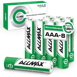 imageAllmax AAA Maximum Power Precharged Rechargeable Triple A Batteries 8 Count  Ultra LongLasting Recharge up to 2000 Times  12V8 Count Pack of 1