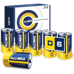 imageAllmax D Maximum Power Alkaline Batteries 6 Count  Ultra LongLasting 7Year Shelf Life Leakproof Design Superior Performance  15V6 Count Pack of 1
