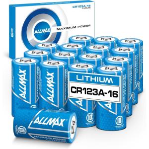 imageAllmax CR123A Maximum Power Lithium Batteries 16 Count  Longest Lasting Leakproof 10Year Shelf Life Ultimate Performance Perfect for Wireless Security Systems 3V16 Count Pack of 1